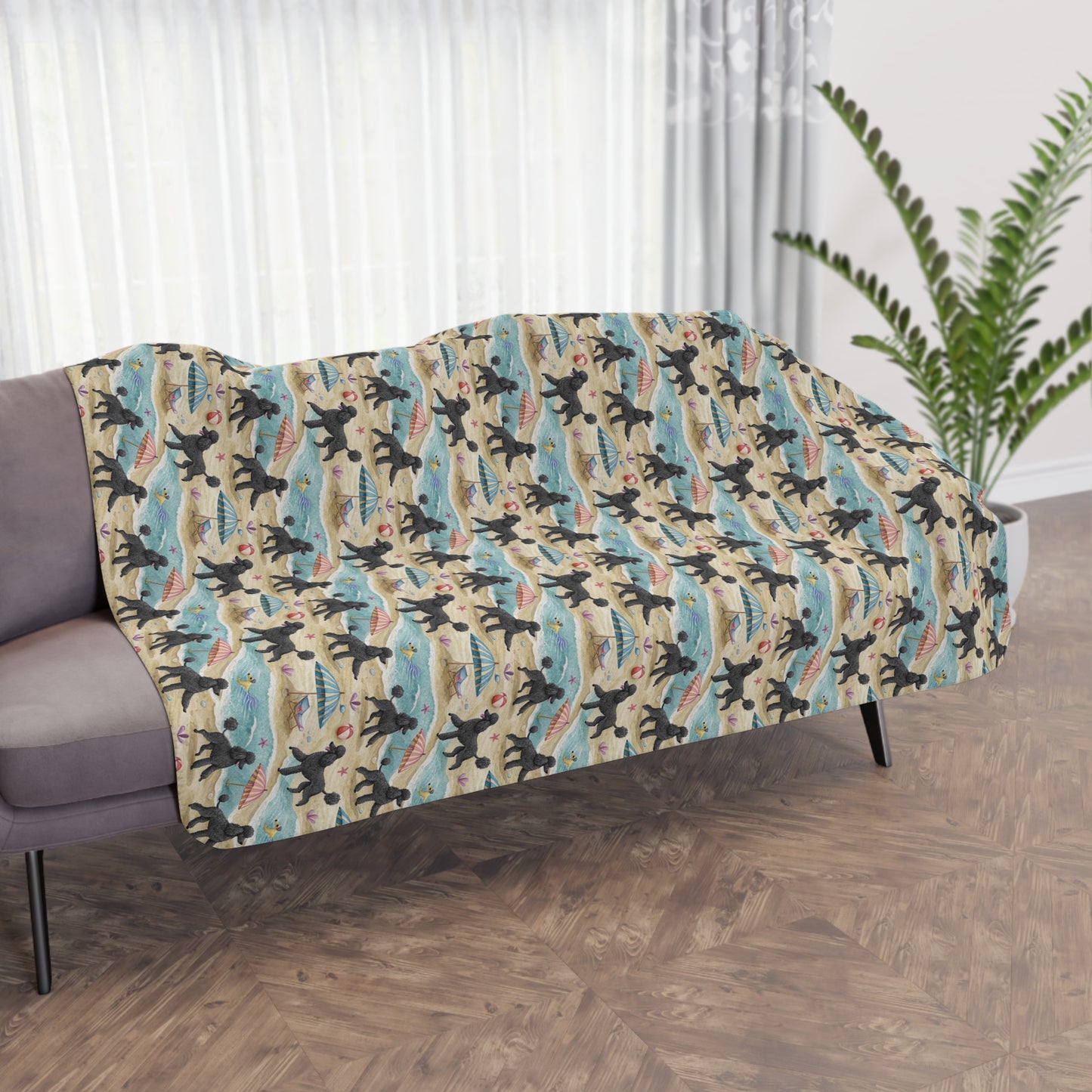 Poodle Beach Day Sherpa Blanket