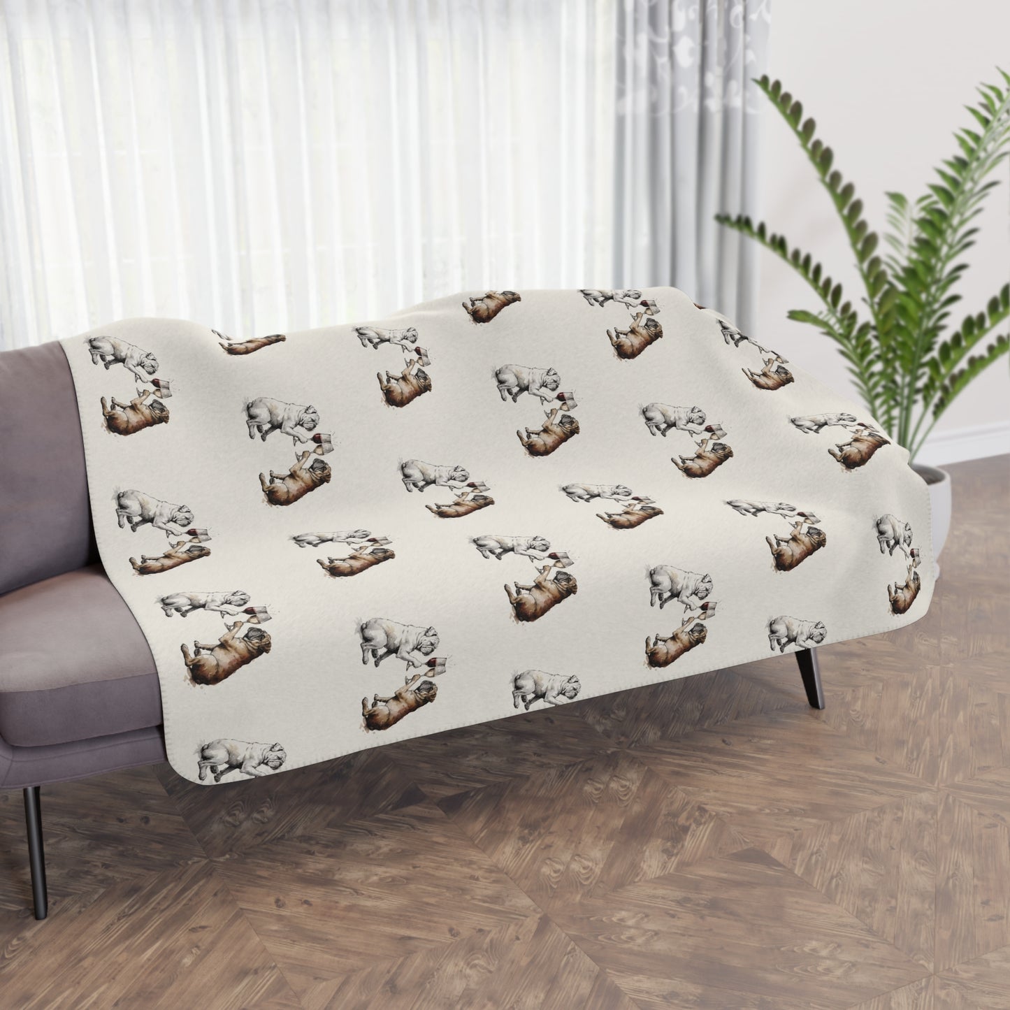 Happy Hour English Bulldog Sherpa Blanket