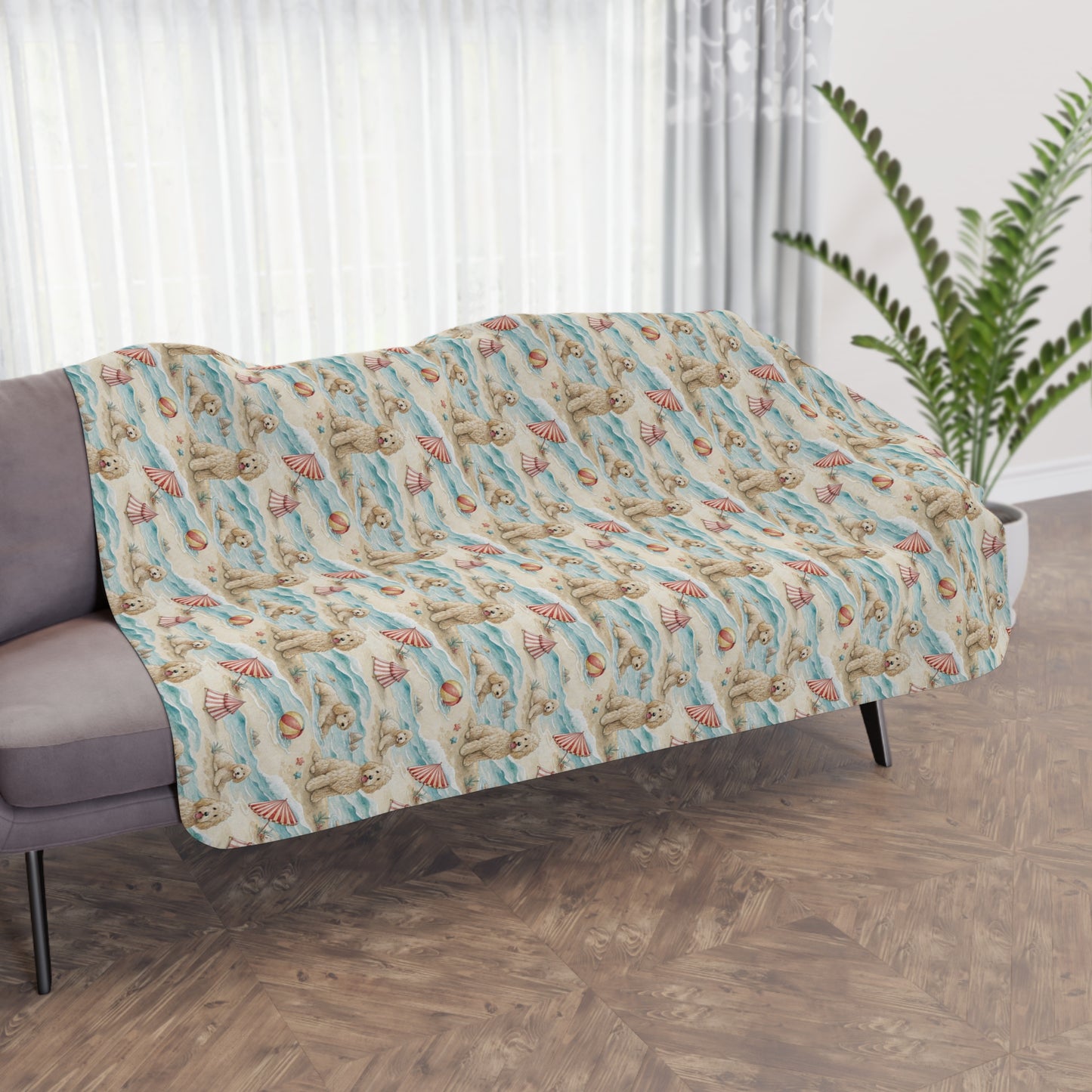 Goldendoodle Beach Day Sherpa Blanket