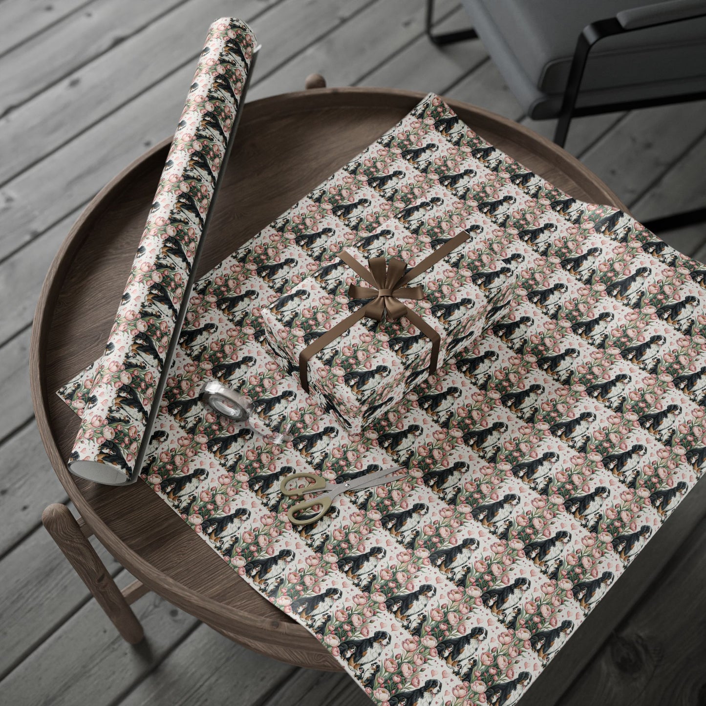 Bernese Mountain Dog Floral Wrapping Paper