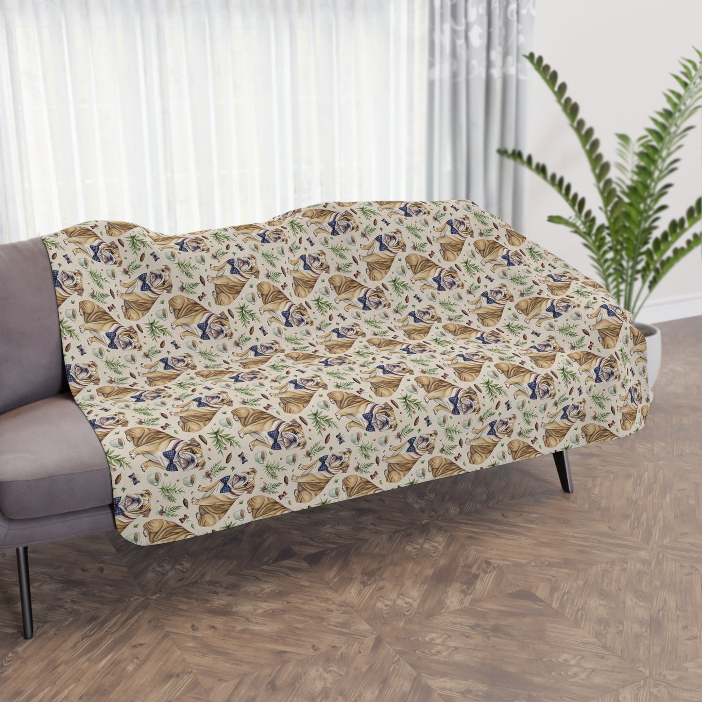 Dapper English Bulldog Sherpa Blanket