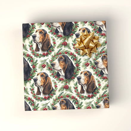 Basset Hound Portrait Wreath Wrapping Paper