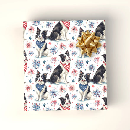 Dog Bless America Border Collie Wrapping Paper