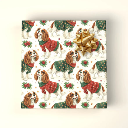 Ugly Sweater Cavalier King Charles Spaniel Christmas Wrapping Paper