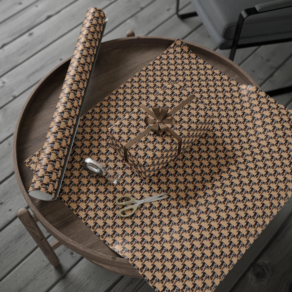 Doberman Portrait Wrapping Paper — gift wrapping presented on a wooden table