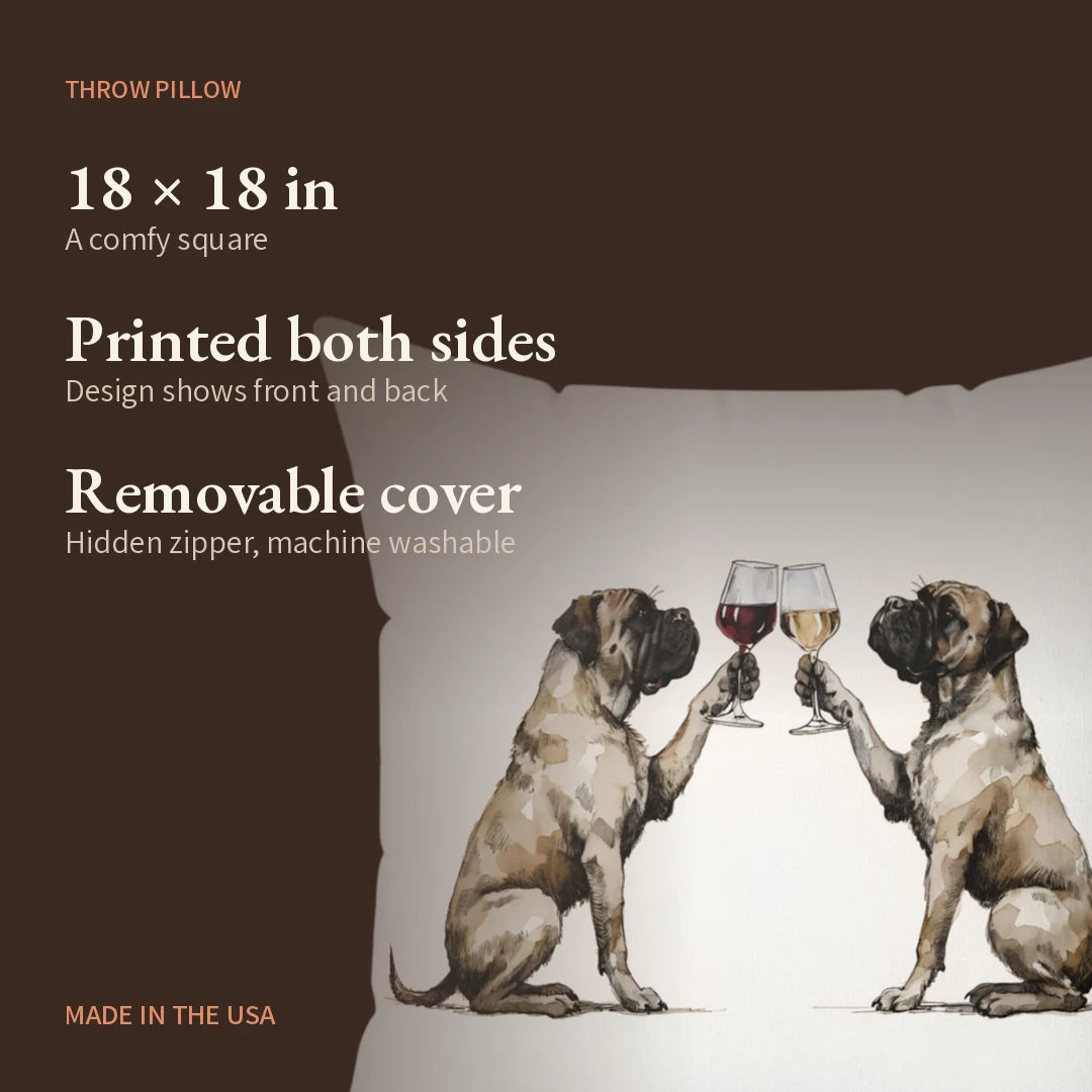 Happy Hour Bullmastiff Throw Pillow — what you get