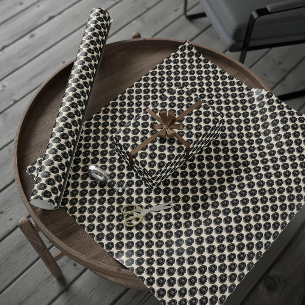 Newfoundland Portrait Wrapping Paper — gift wrapping presented on a wooden table