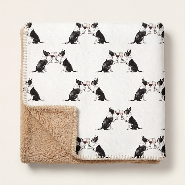 Happy Hour Boston Terrier Sherpa Blanket