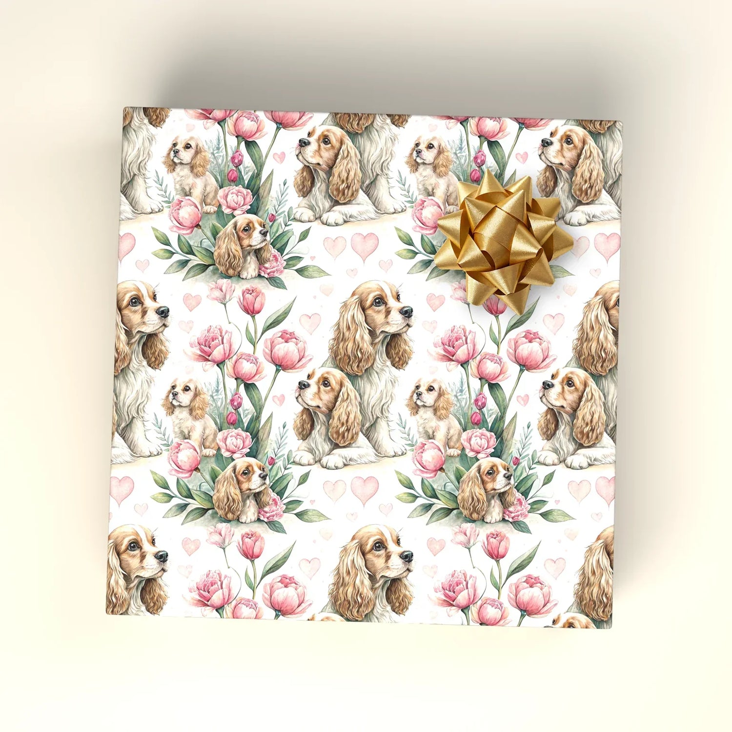 Cocker Spaniels - wrapped gift box mockup