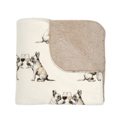 Happy Hour French Bulldog Sherpa Blanket