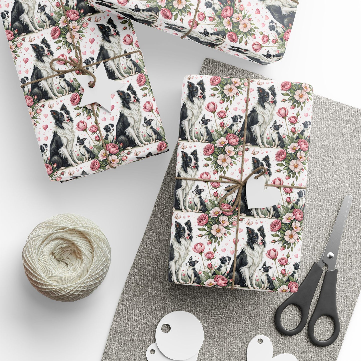 Border Collie Floral Wrapping Paper