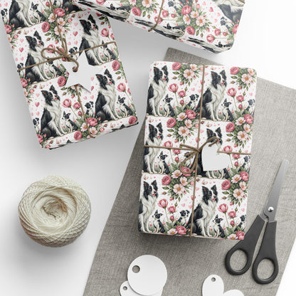 Border Collie Floral Wrapping Paper