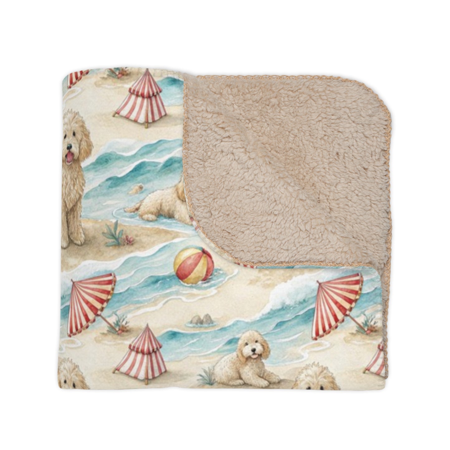 Goldendoodle Beach Day Sherpa Blanket