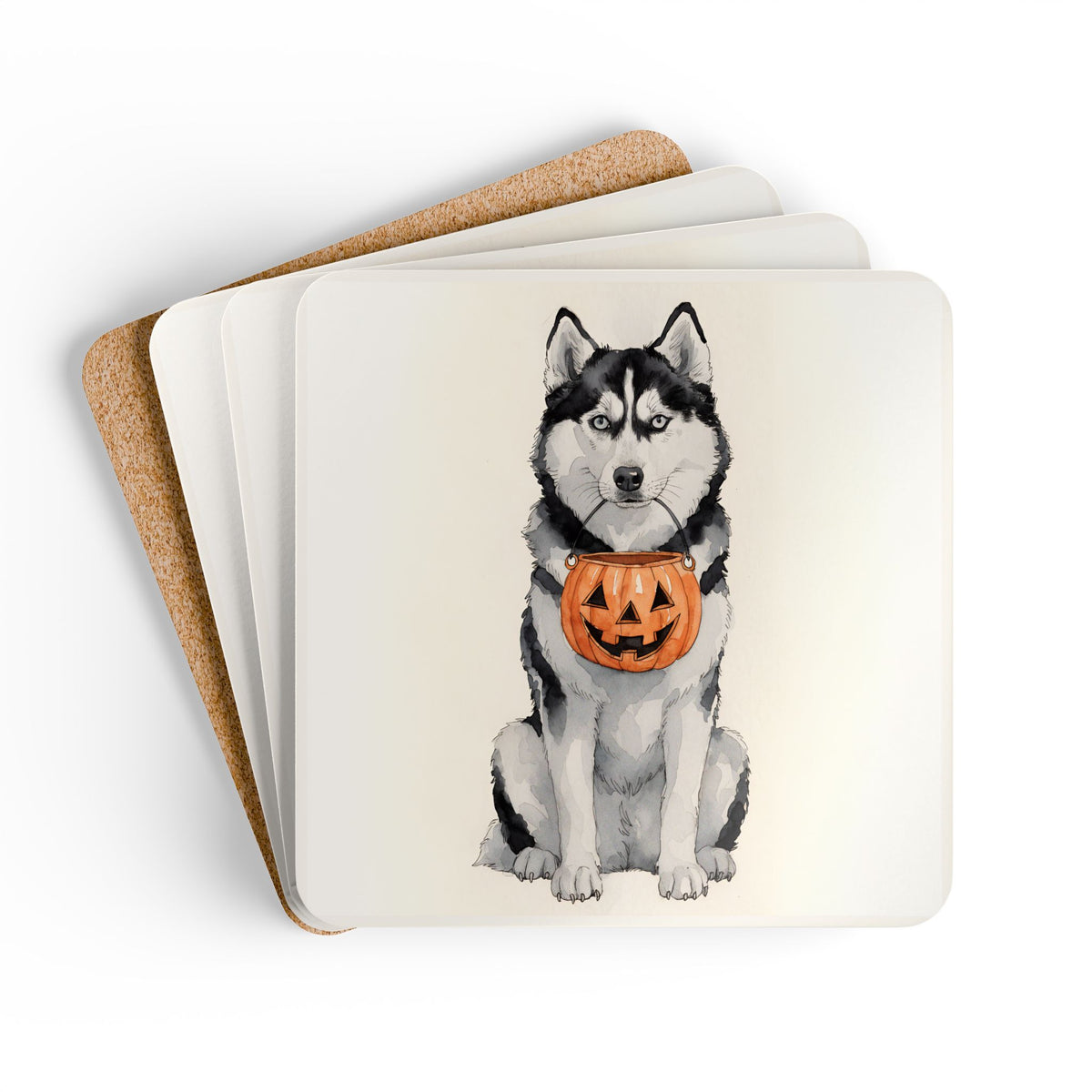 Trick-or-Treat Siberian Husky Coaster Set