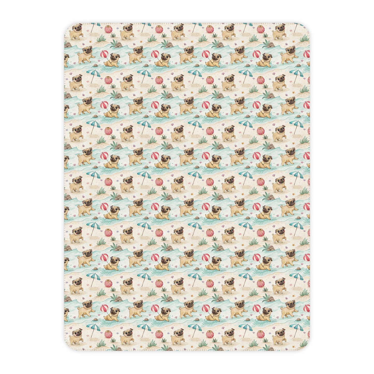Pug Beach Day Sherpa Blanket
