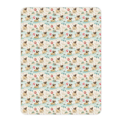 Pug Beach Day Sherpa Blanket
