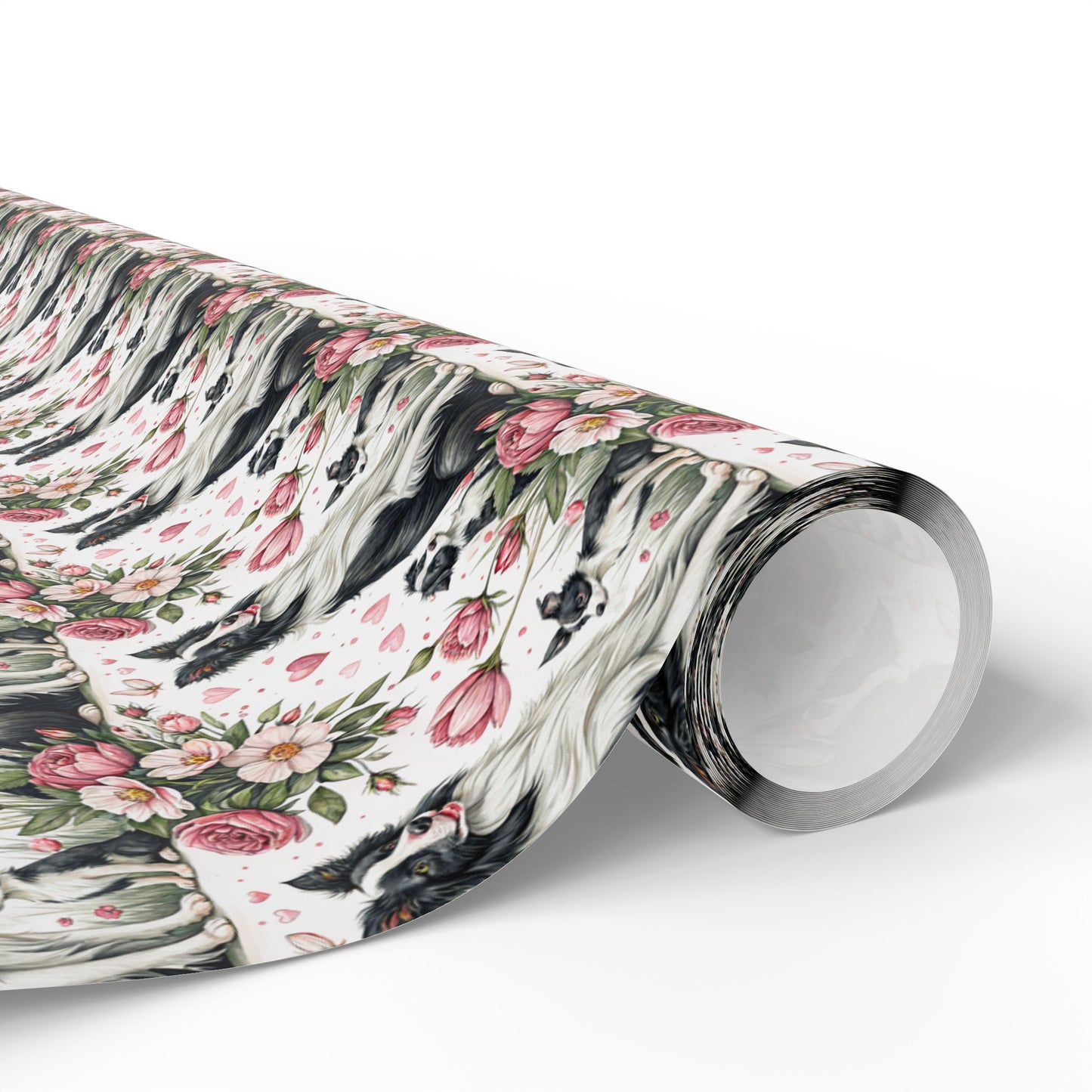 Border Collie Floral Wrapping Paper