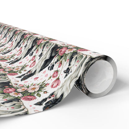 Border Collie Floral Wrapping Paper