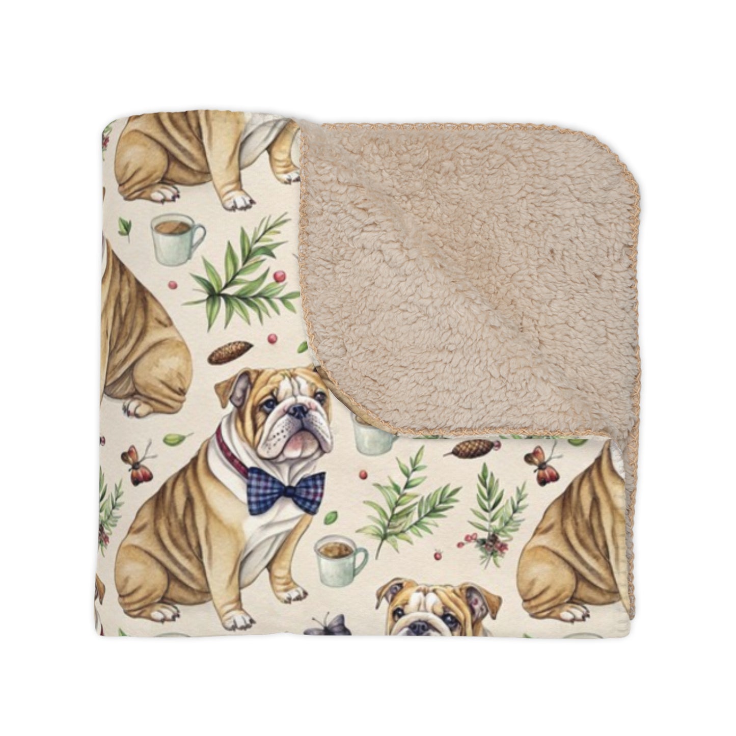 Dapper English Bulldog Sherpa Blanket