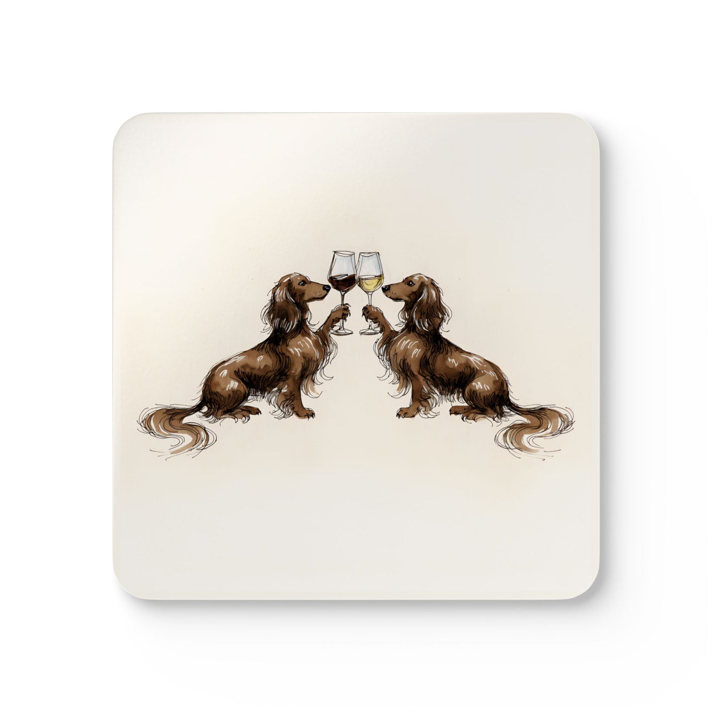 Happy Hour Long-Haired Dachshund Coaster Set