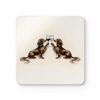Happy Hour Long-Haired Dachshund Coaster Set