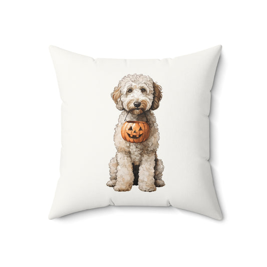 Trick-or-Treat Goldendoodle Throw Pillow