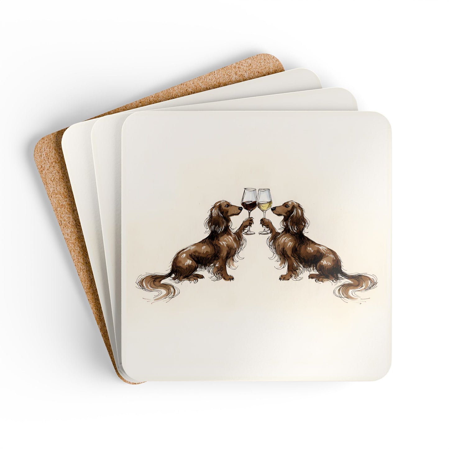 Happy Hour Long-Haired Dachshund Coaster Set