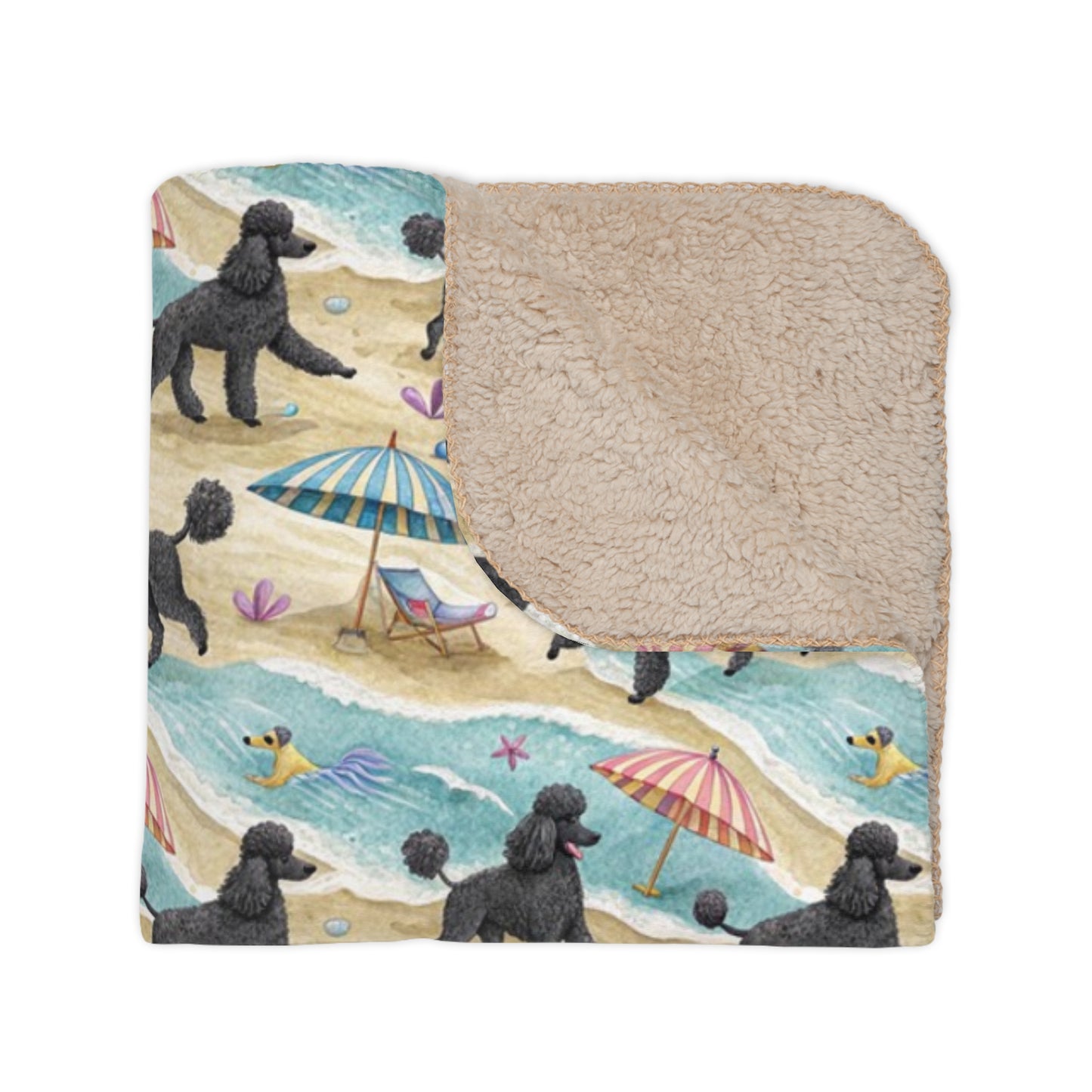 Poodle Beach Day Sherpa Blanket