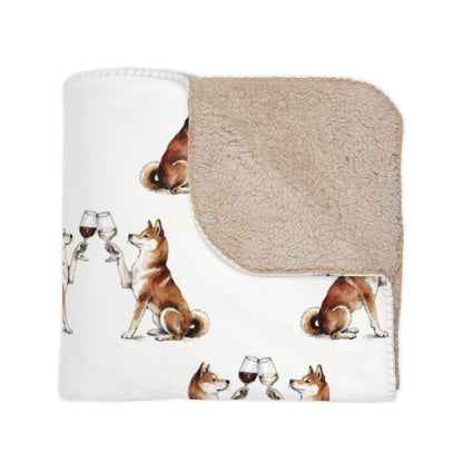 Happy Hour Shiba Inu Sherpa Blanket