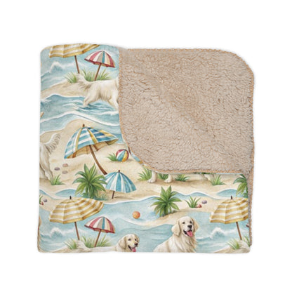 English Cream Golden Retriever Beach Day Sherpa Blanket