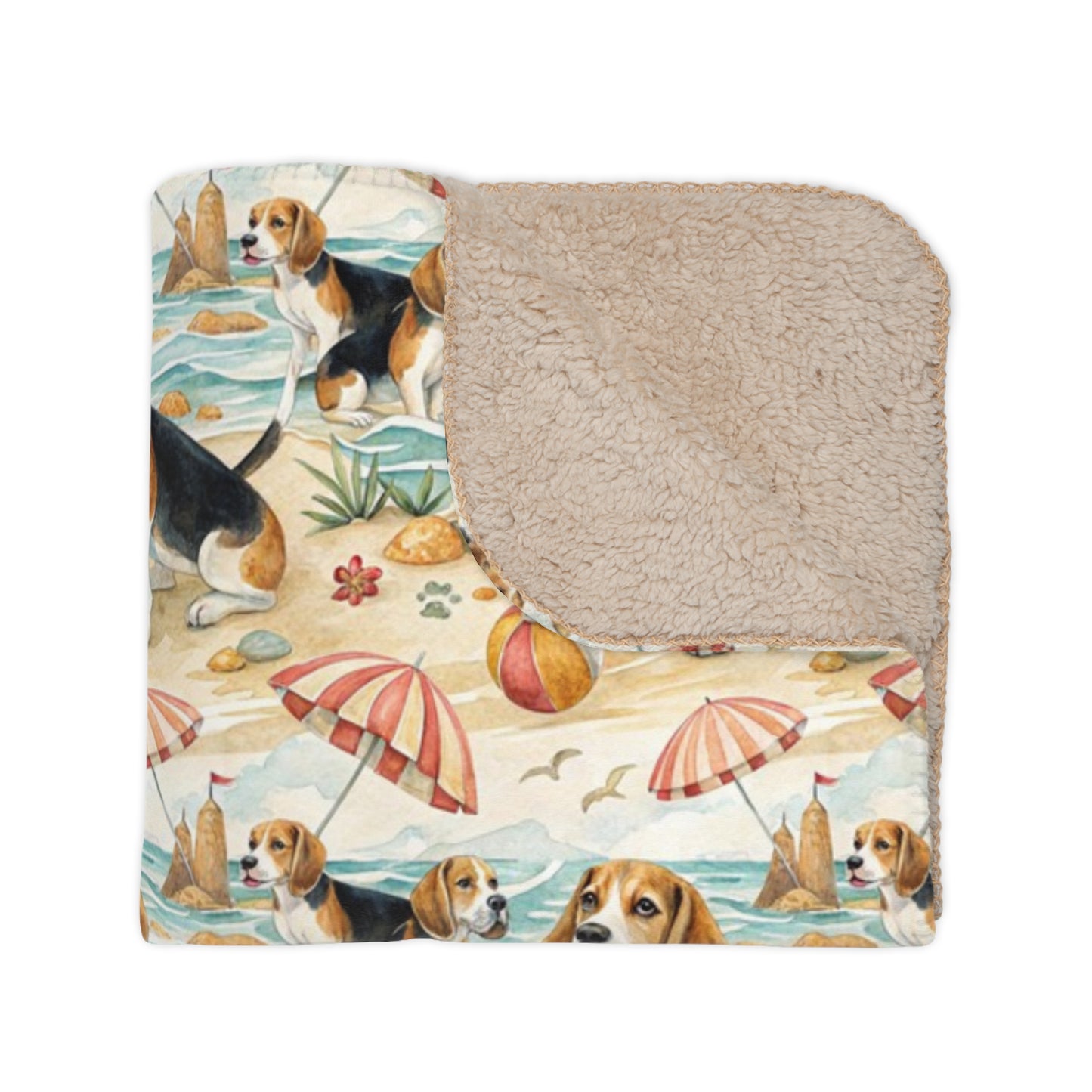 Beagle Beach Day Sherpa Blanket