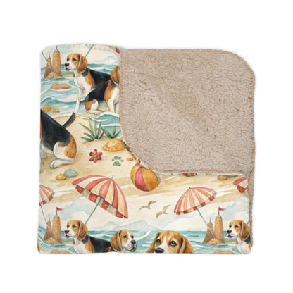 Beagle Beach Day Sherpa Blanket