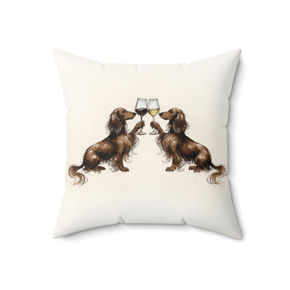 Happy Hour Long-Haired Dachshund Throw Pillow