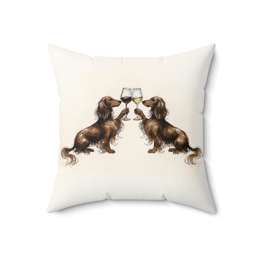 Happy Hour Long-Haired Dachshund Throw Pillow