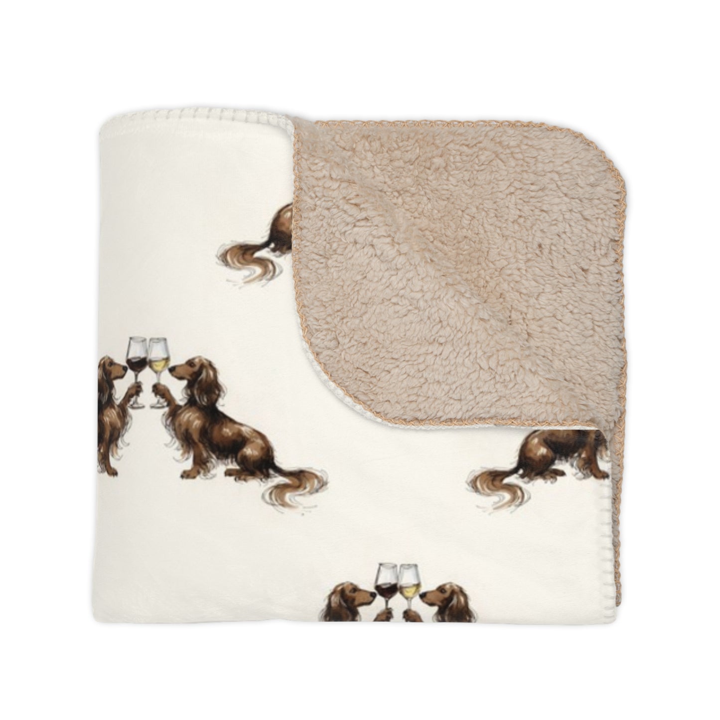 Happy Hour Long-Haired Dachshund Sherpa Blanket