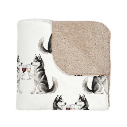Happy Hour Siberian Husky Sherpa Blanket