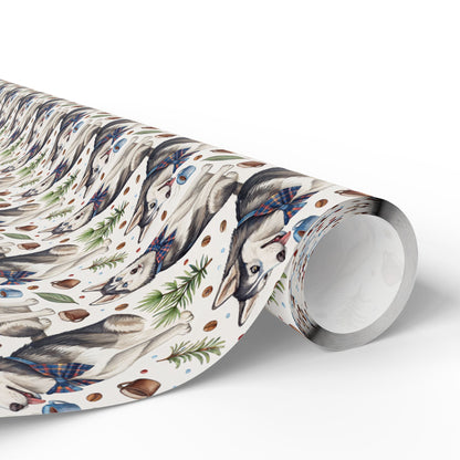 Dapper Husky Wrapping Paper with Cozy Winter Accents