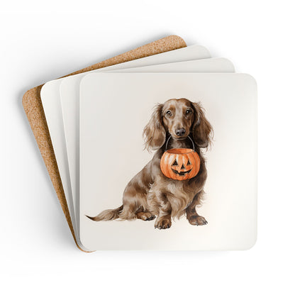 Trick-or-Treat Long-Haired Dachshund Coaster Set