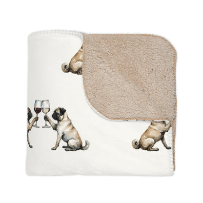 Happy Hour Pug Sherpa Blanket