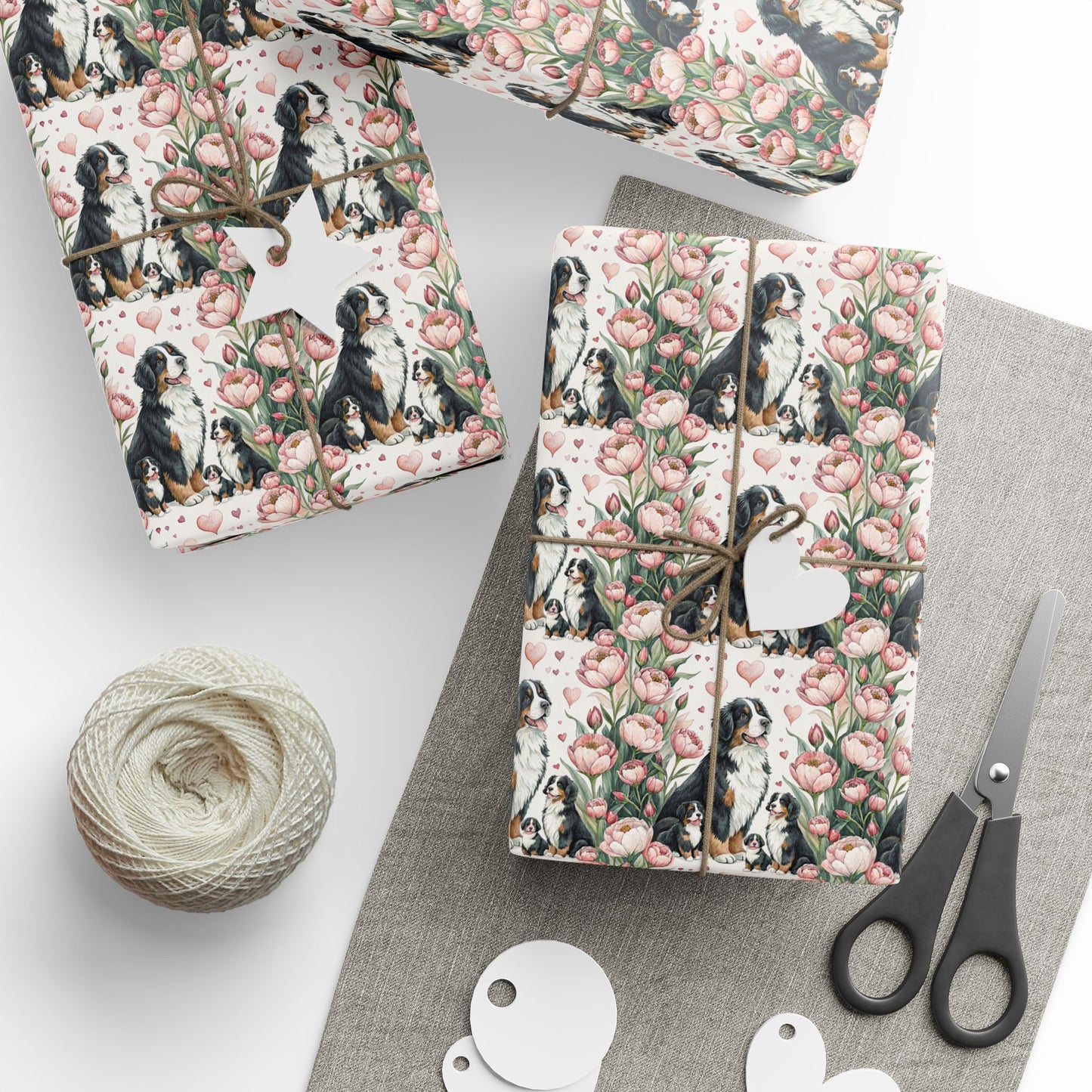 Bernese Mountain Dog Floral Wrapping Paper