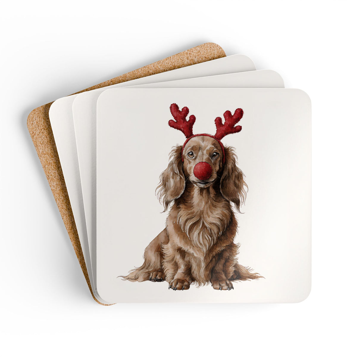 Reindog Long-Haired Dachshund Coaster Set