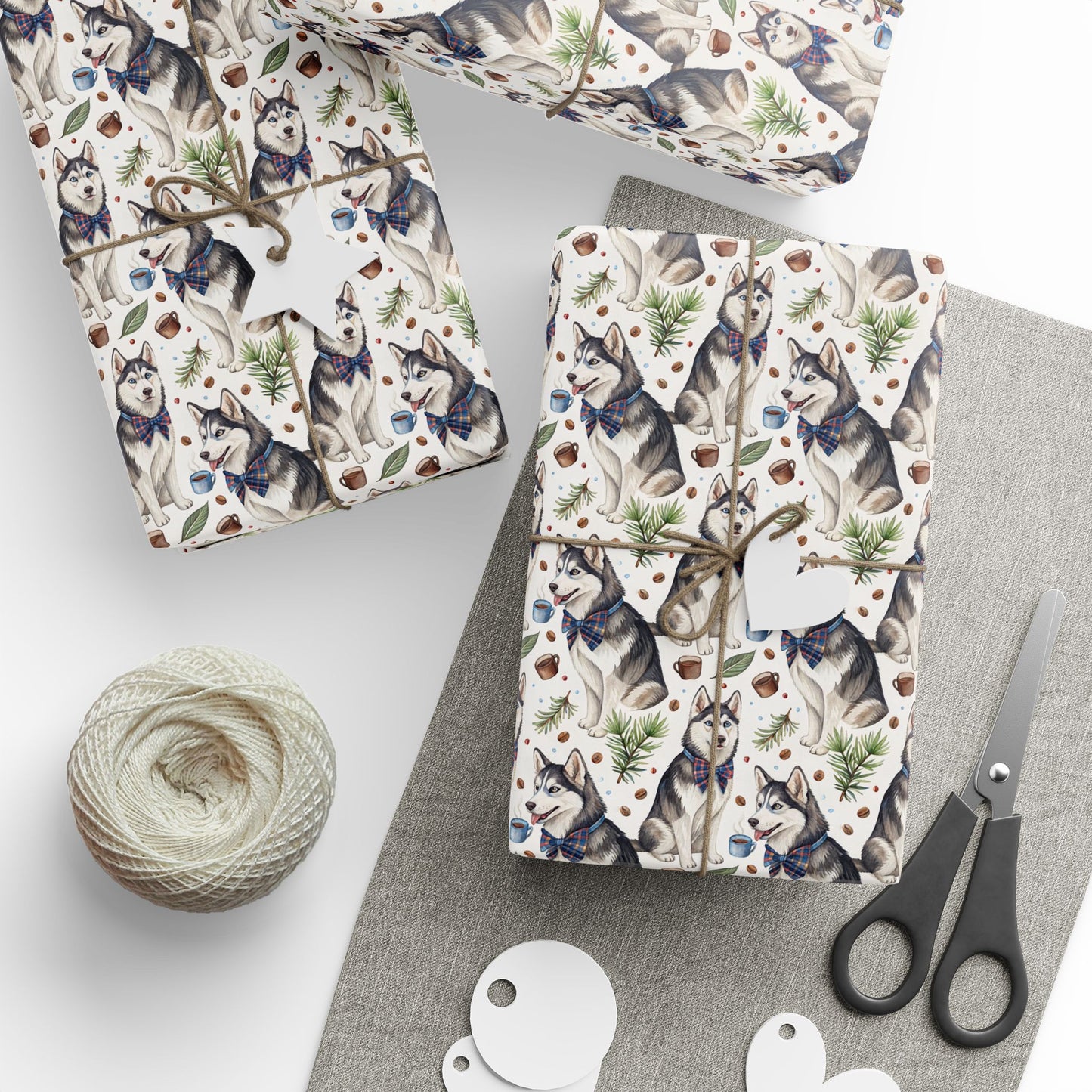 Dapper Husky Wrapping Paper with Cozy Winter Accents