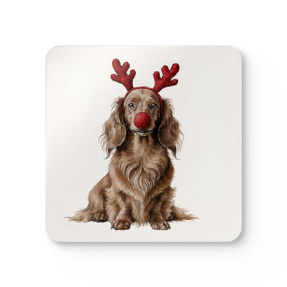 Reindog Long-Haired Dachshund Coaster Set