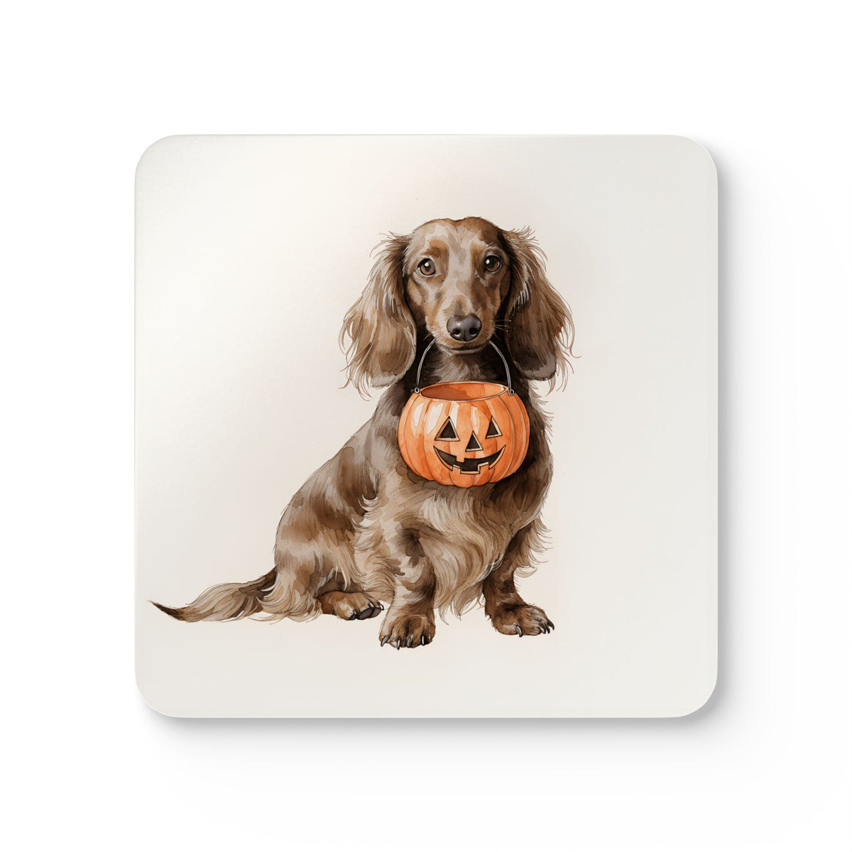 Trick-or-Treat Long-Haired Dachshund Coaster Set