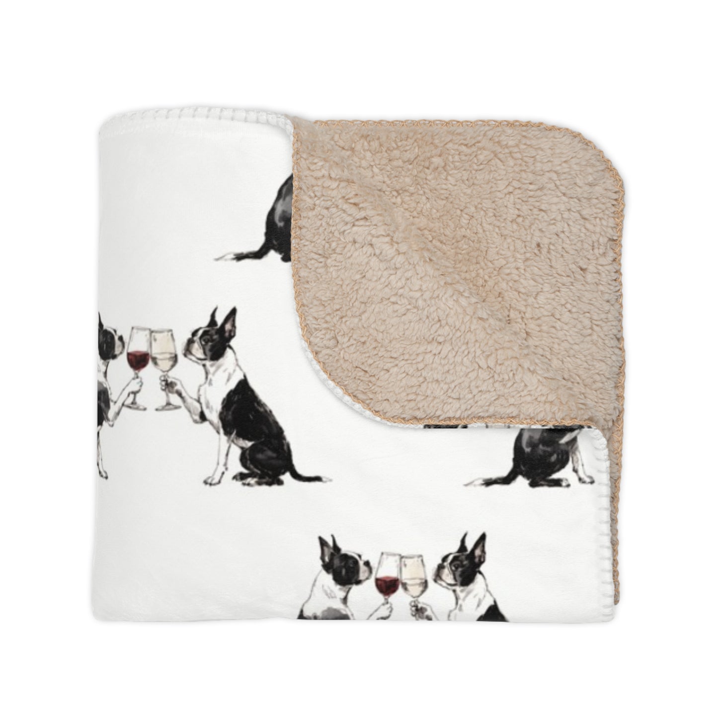 Happy Hour Boston Terrier Sherpa Blanket