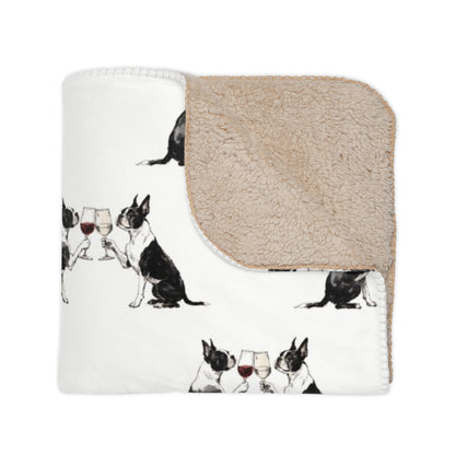Happy Hour Boston Terrier Sherpa Blanket