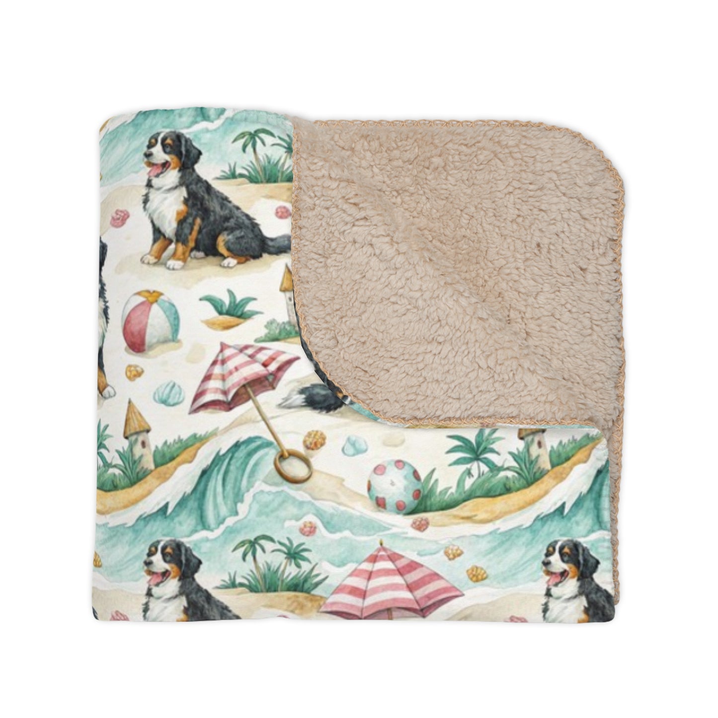 Bernese Mountain Dog Beach Day Sherpa Blanket