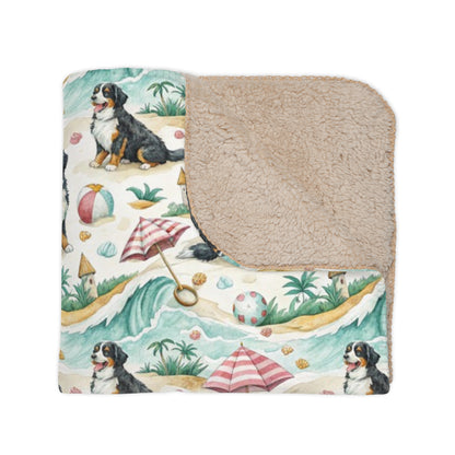 Bernese Mountain Dog Beach Day Sherpa Blanket