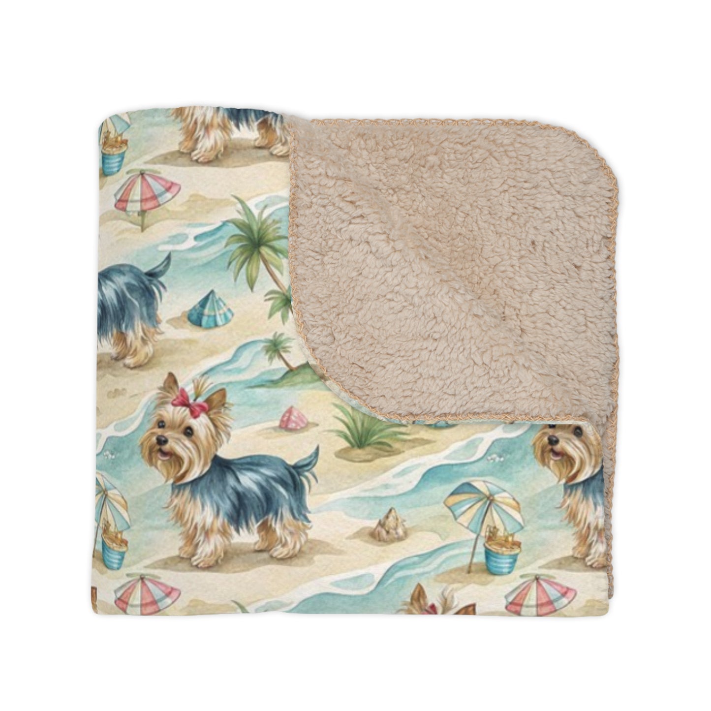 Yorkshire Terrier Beach Day Sherpa Blanket