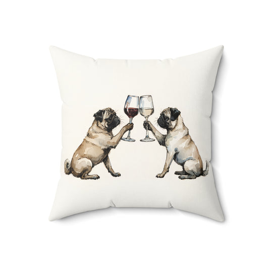 Happy Hour Pug Throw Pillow